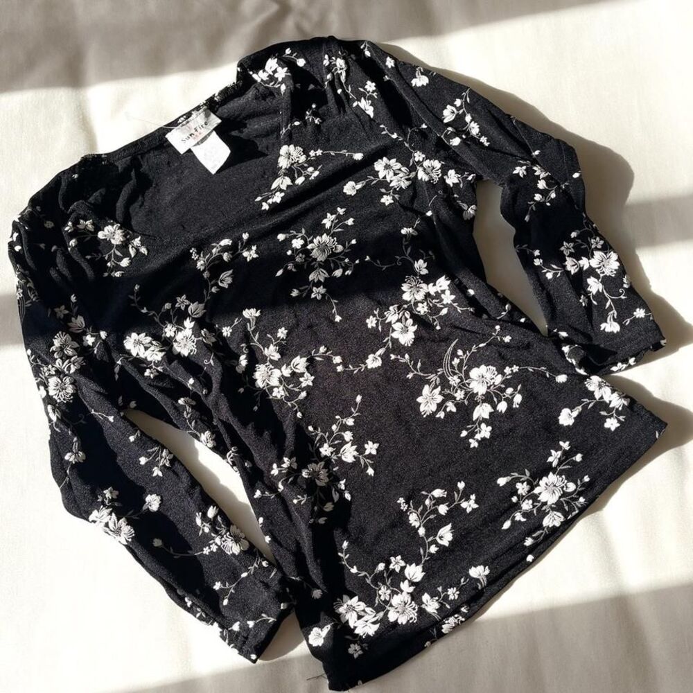 sun fire made in usa black vintage y2k‎ floral whimsygoth top womens medium